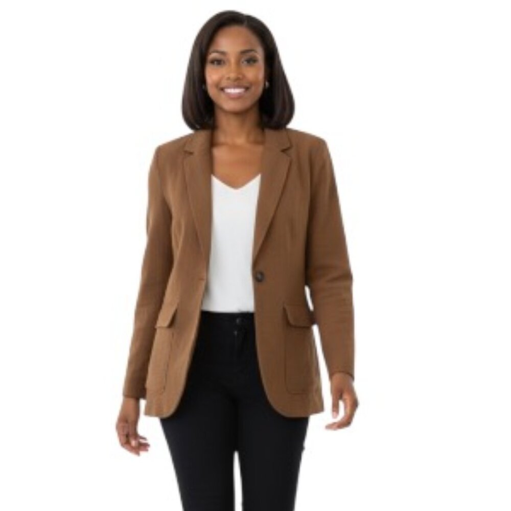 Madewell Small Larsen Button Front Tan Gauze Cotton Linen Blazer Jacket
